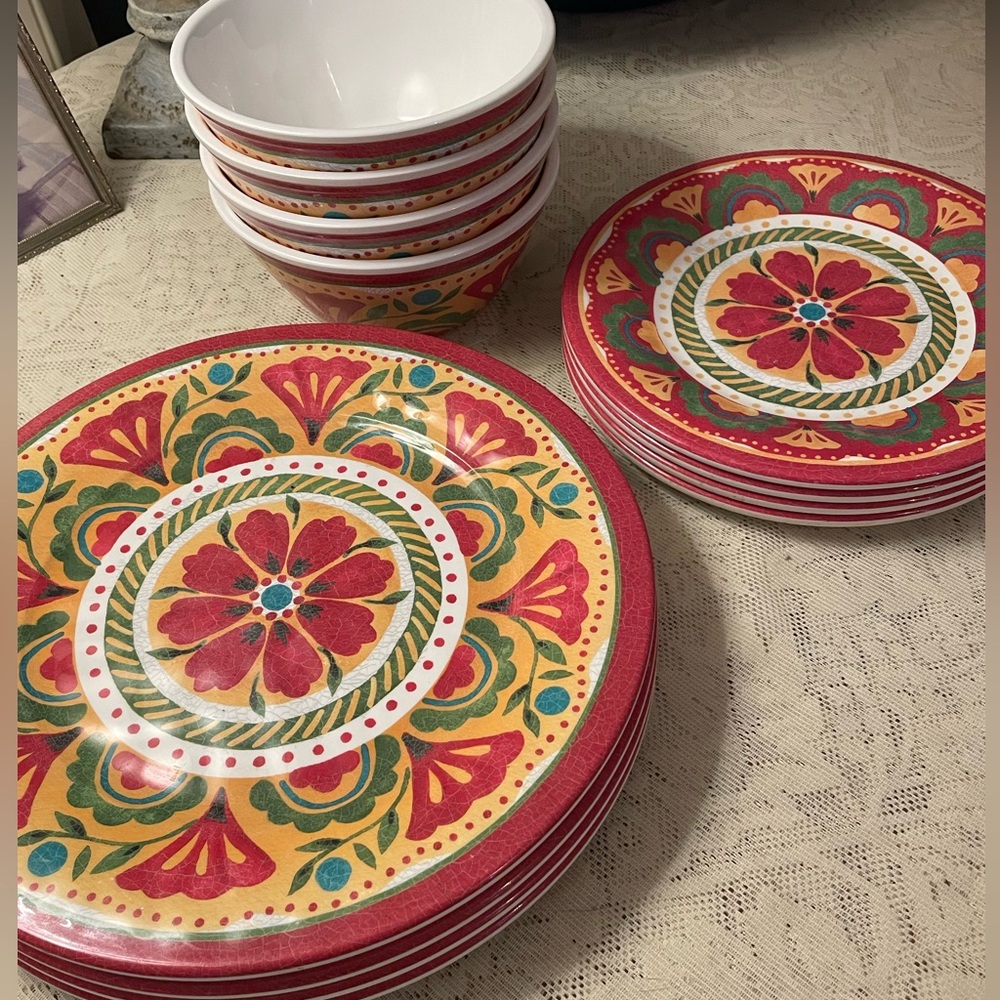 Tarhong Melamine 12 Piece Carmen Dinnerware Set Mexican Fiesta Style